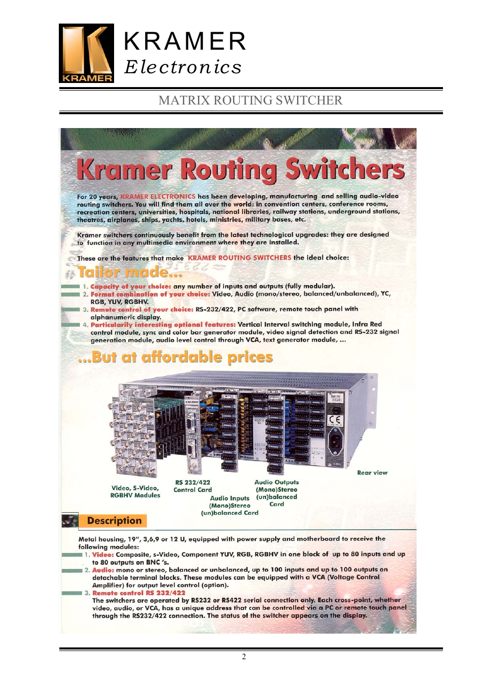 E lectron ics | Kramer Electronics TailorMade User Manual | Page 2 / 22
