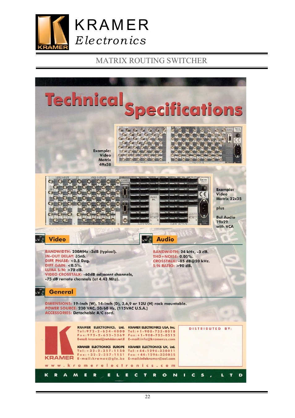 E lectron ics | Kramer Electronics TailorMade User Manual | Page 22 / 22