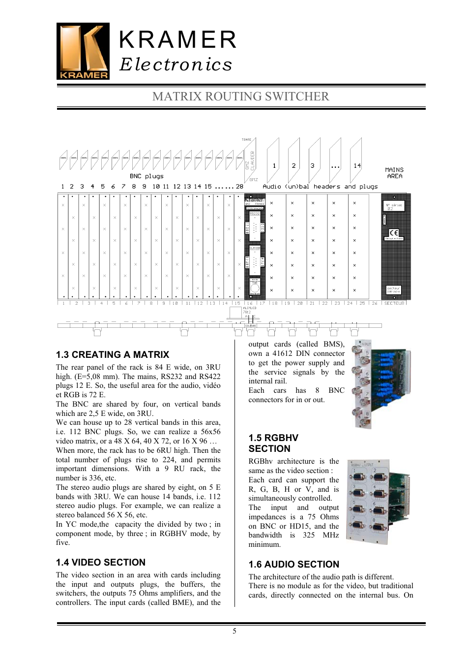 E lectron ics, Matrix routing switcher | Kramer Electronics TailorMade User Manual | Page 5 / 22