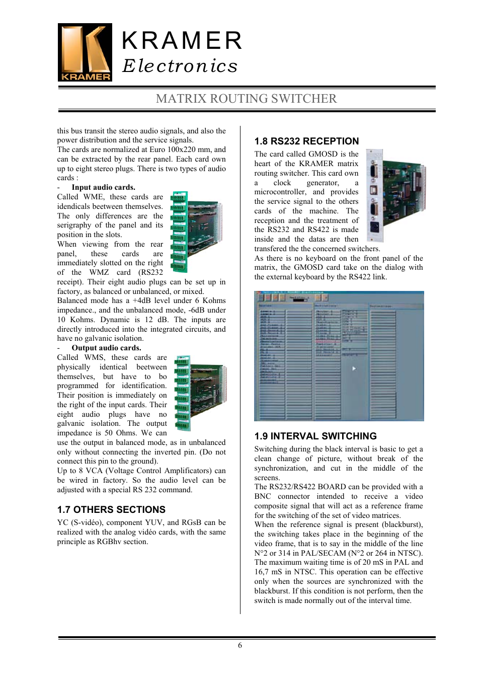 E lectron ics, Matrix routing switcher | Kramer Electronics TailorMade User Manual | Page 6 / 22