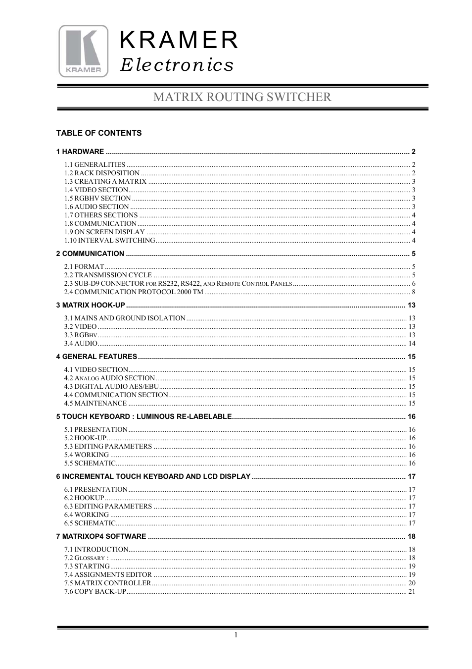 Kramer Electronics TailorMade User Manual | 21 pages