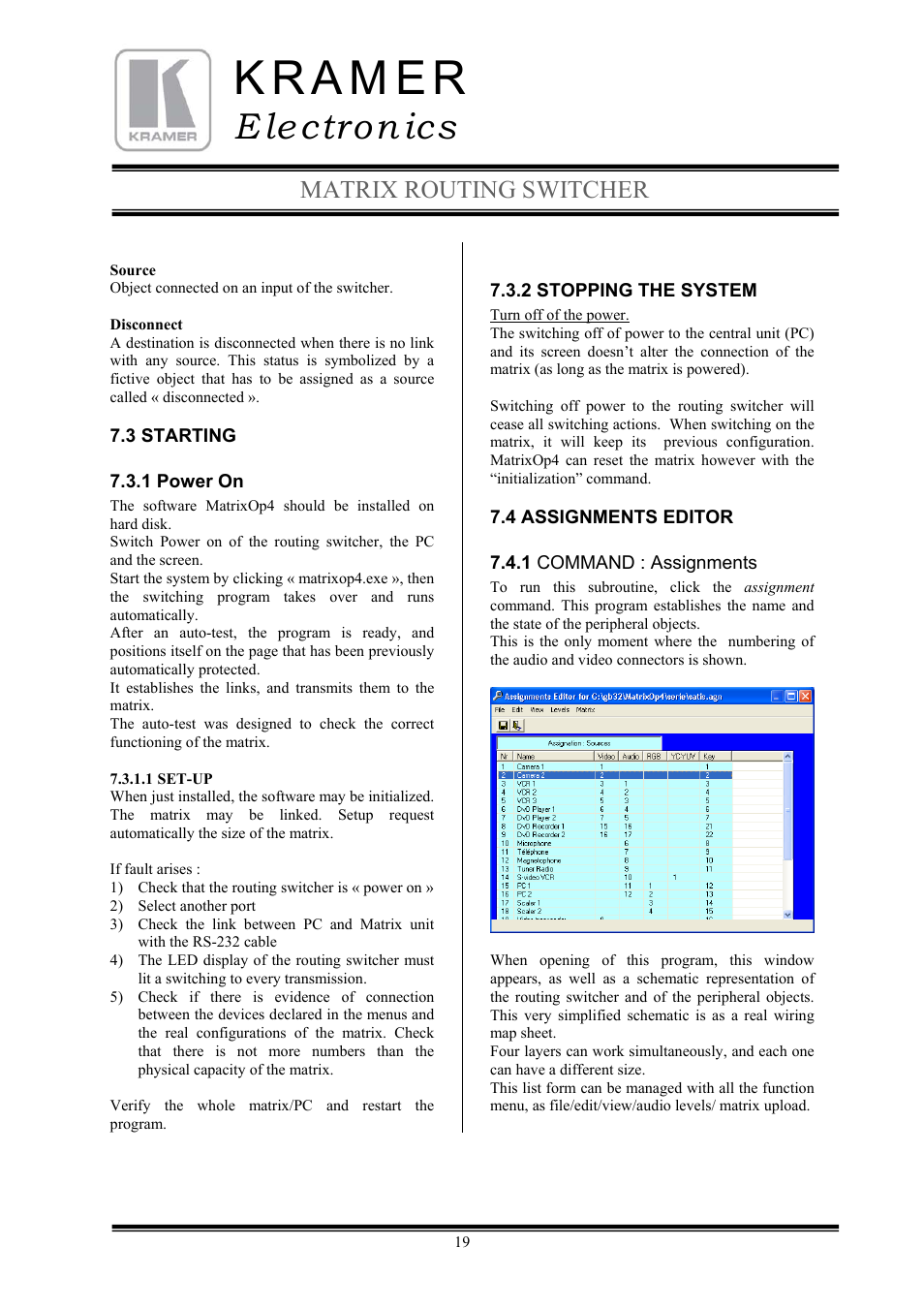 E lectron ics, Matrix routing switcher | Kramer Electronics TailorMade User Manual | Page 19 / 21