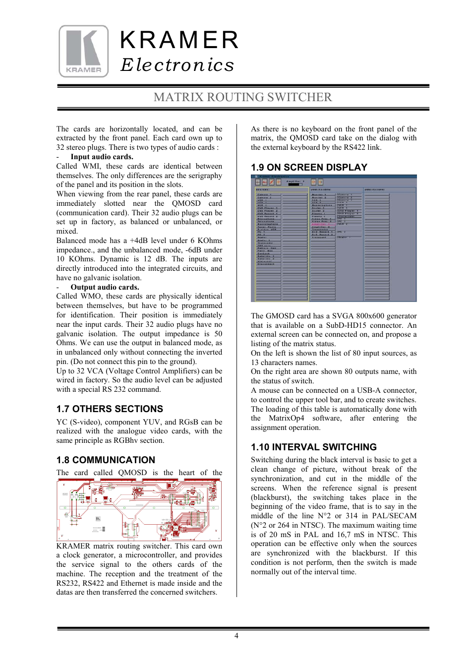 E lectron ics, Matrix routing switcher | Kramer Electronics TailorMade User Manual | Page 4 / 21