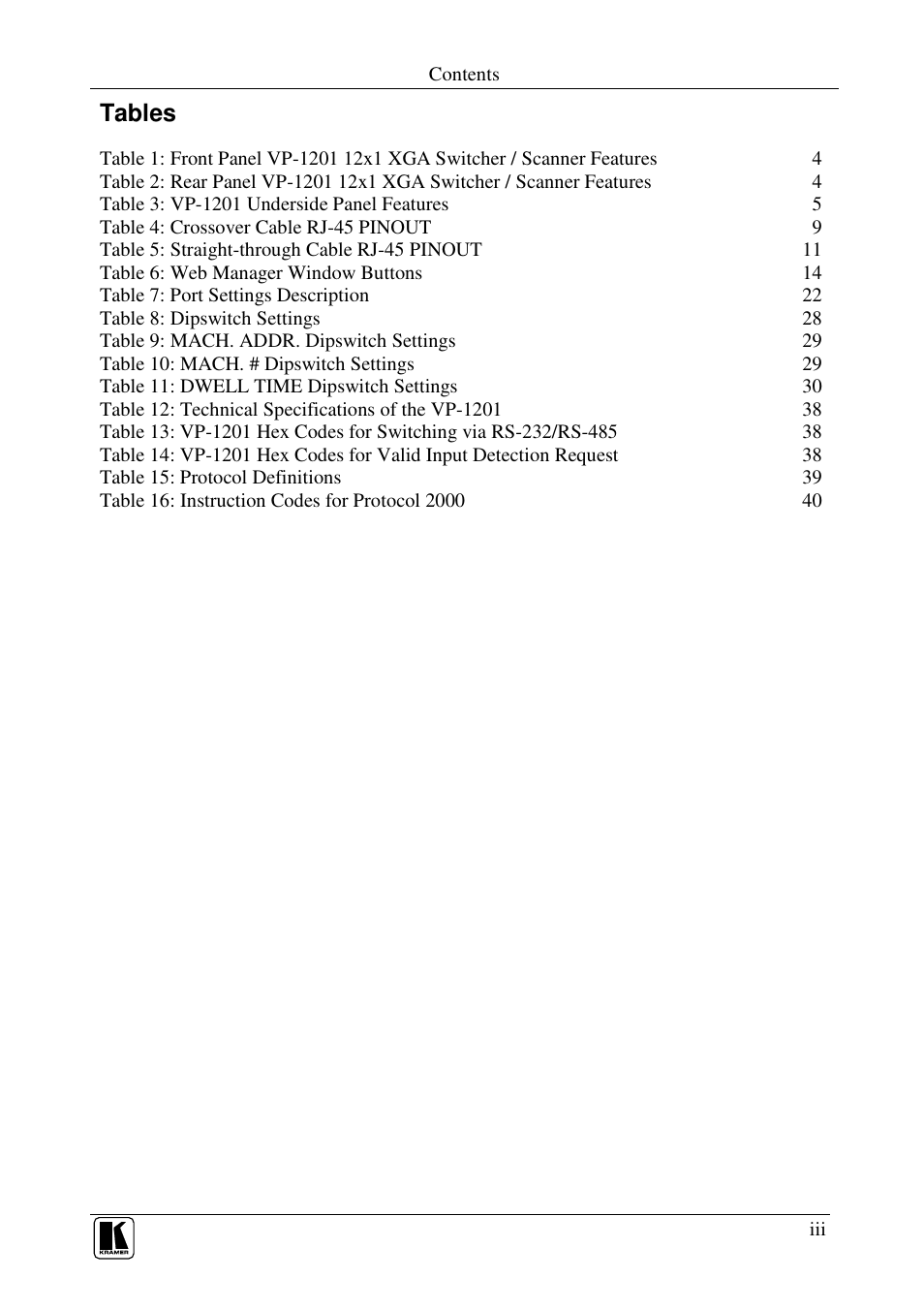 Kramer Electronics VP-1201 User Manual | Page 4 / 50