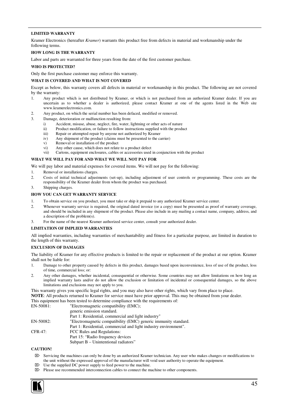 Kramer Electronics VP-1201 User Manual | Page 49 / 50