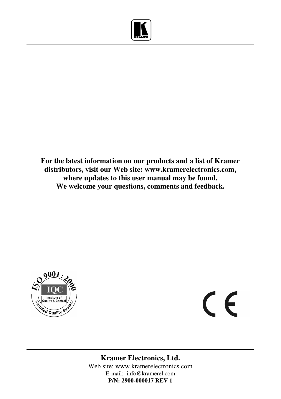 Kramer Electronics VP-1201 User Manual | Page 50 / 50