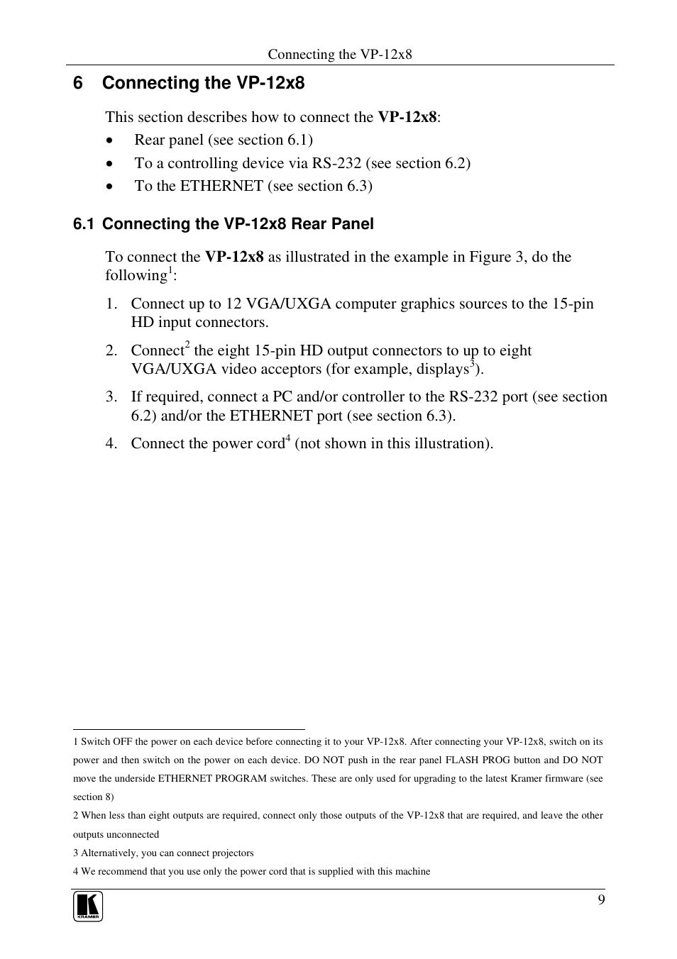 6 connecting the vp-12x8 | Kramer Electronics VP-12x8 User Manual | Page 12 / 34