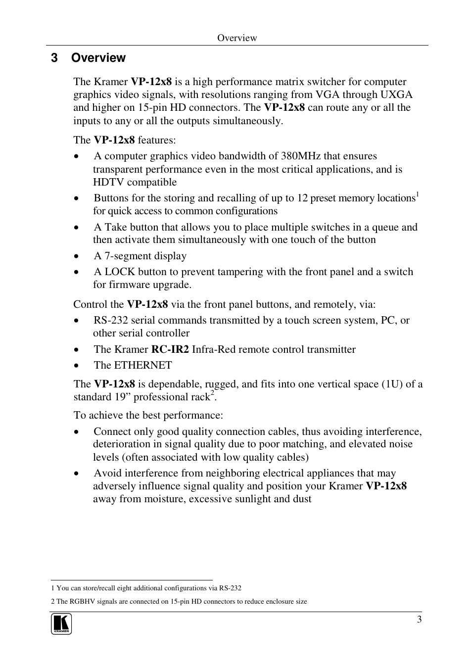 3 overview | Kramer Electronics VP-12x8 User Manual | Page 6 / 34