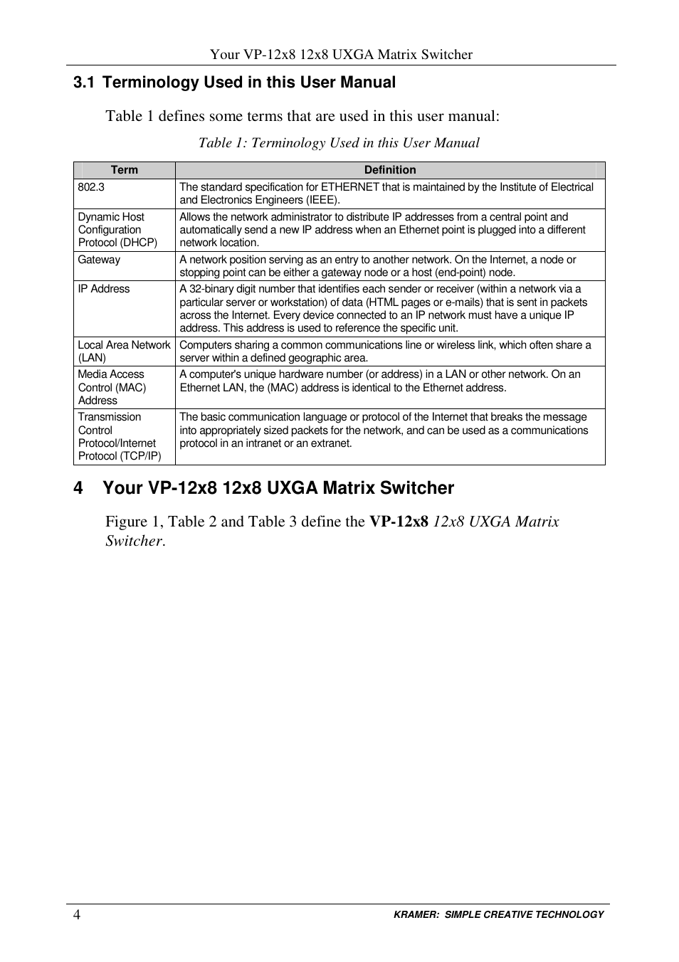 Table 1: terminology used in this user manual | Kramer Electronics VP-12x8 User Manual | Page 7 / 34