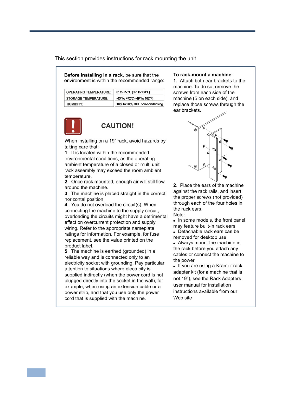4 installing in a rack, Installing in a rack, 4installing in a rack | Kramer Electronics VP-1608 User Manual | Page 12 / 46