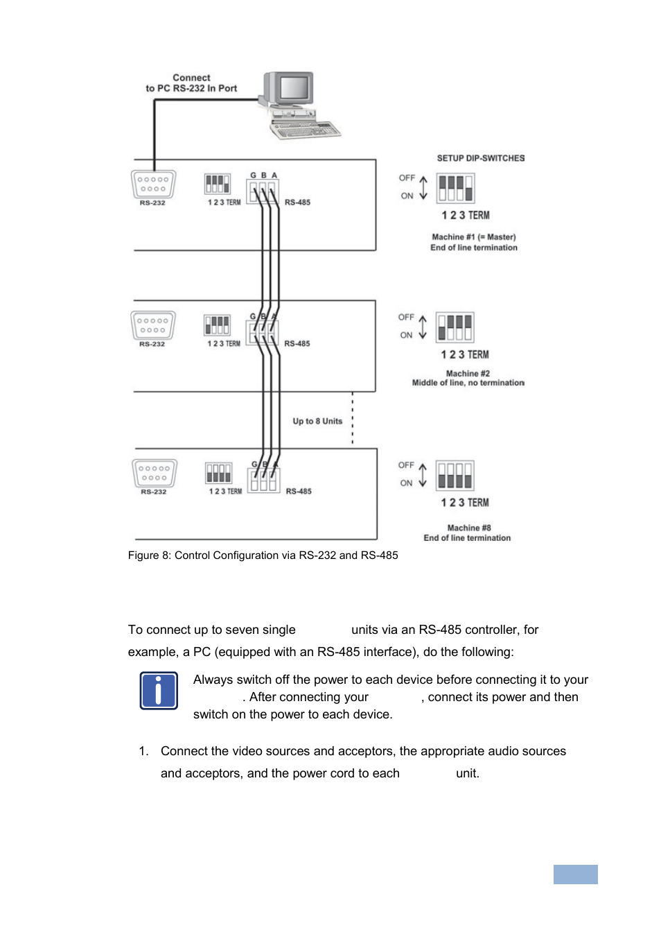 2 connecting via an rs-485 controller, Connecting via an rs-485 controller, On 6.2 | Figure 8 | Kramer Electronics VP-1608 User Manual | Page 19 / 46