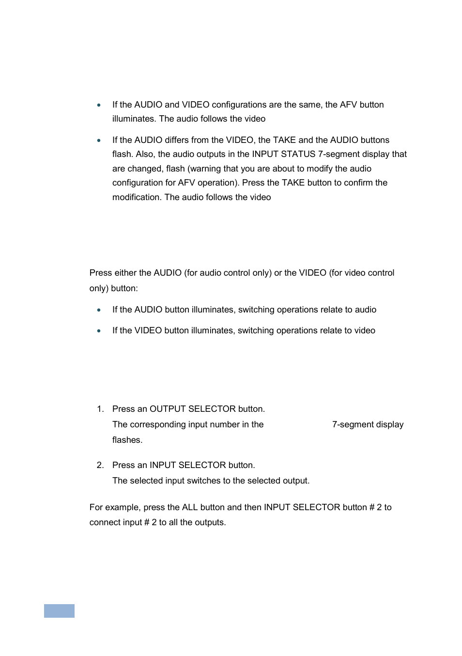 1 setting the audio-follow-video, 2 setting breakaway, 2 switching out-in combinations | Switching out-in combinations, On 7.2 | Kramer Electronics VP-1608 User Manual | Page 22 / 46