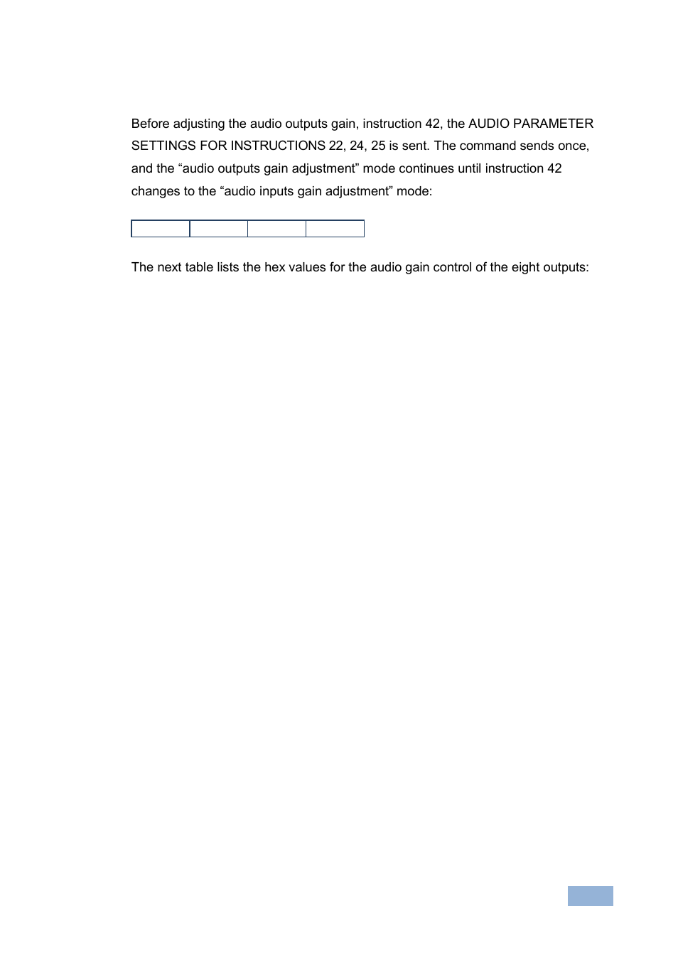 2 hex tables for audio output gain control, Hex tables for audio output gain control | Kramer Electronics VP-1608 User Manual | Page 39 / 46