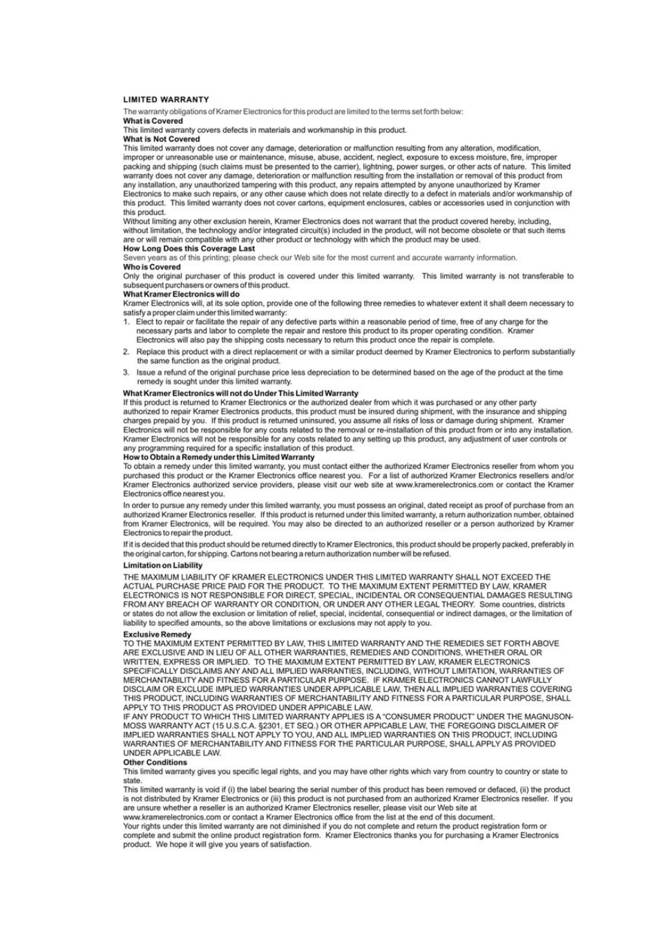 Kramer Electronics VP-1608 User Manual | Page 45 / 46