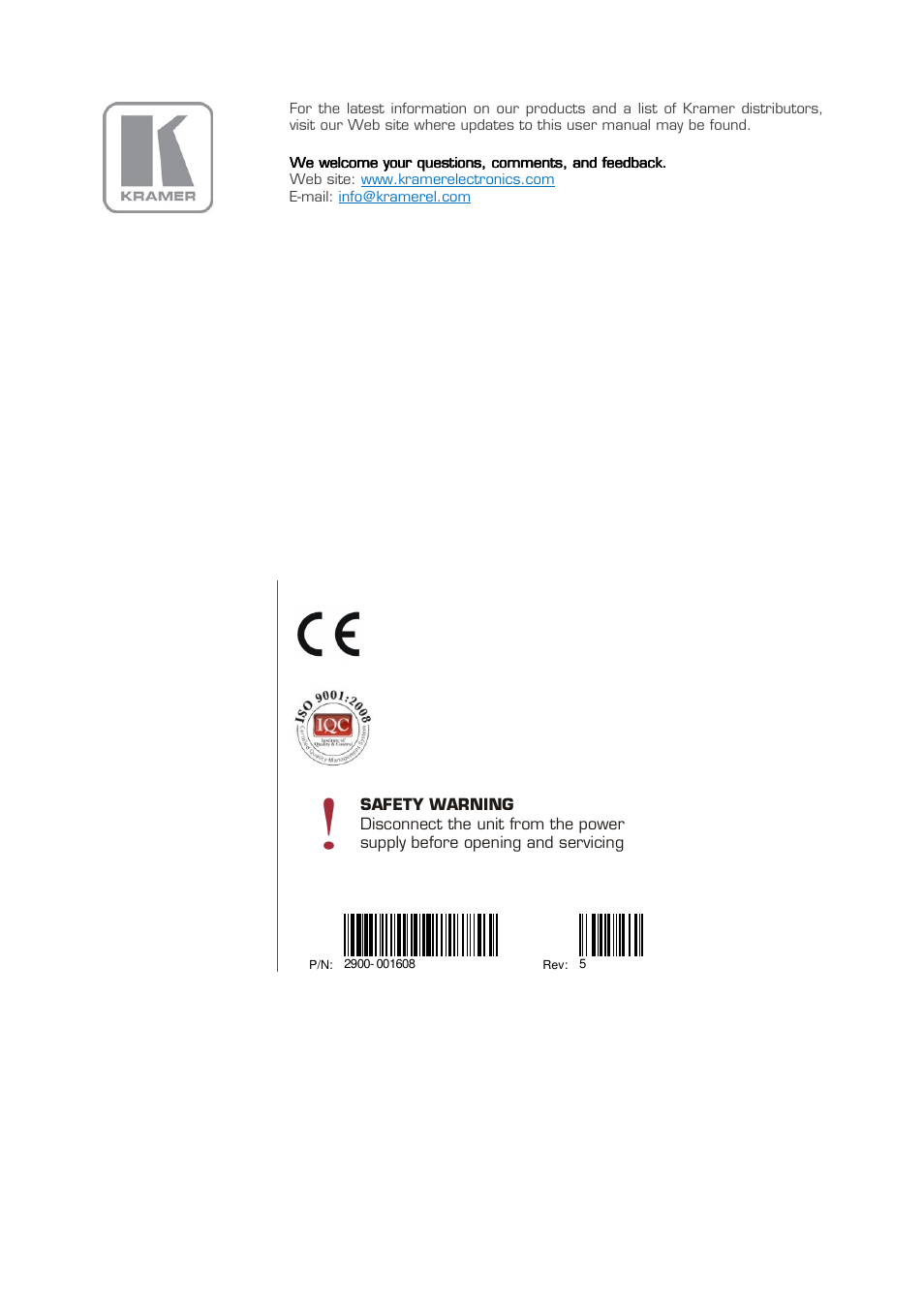 Kramer Electronics VP-1608 User Manual | Page 46 / 46