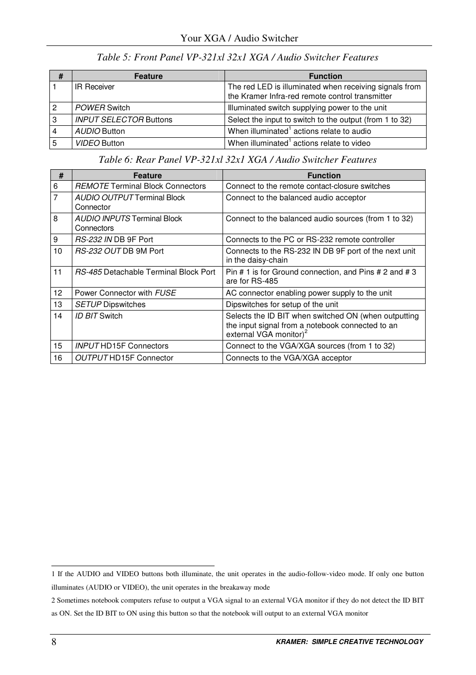 Your xga / audio switcher | Kramer Electronics VP-161xl User Manual | Page 11 / 37
