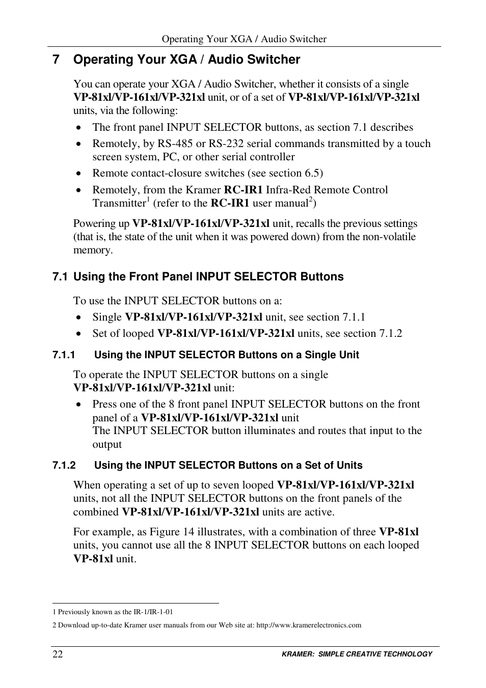 7 operating your xga / audio switcher | Kramer Electronics VP-161xl User Manual | Page 25 / 37