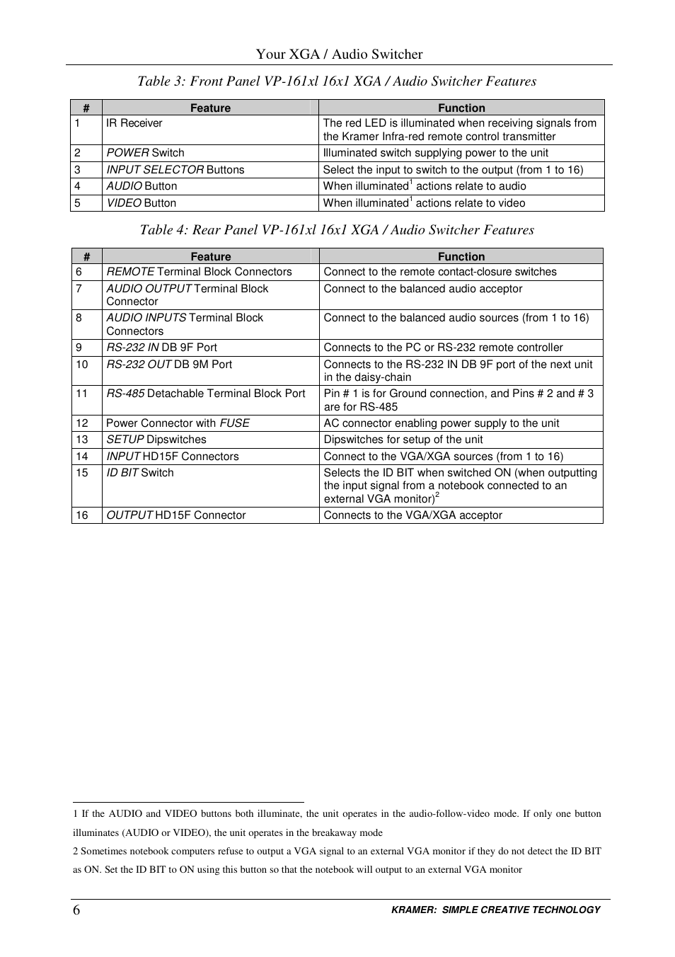 Your xga / audio switcher | Kramer Electronics VP-161xl User Manual | Page 9 / 37