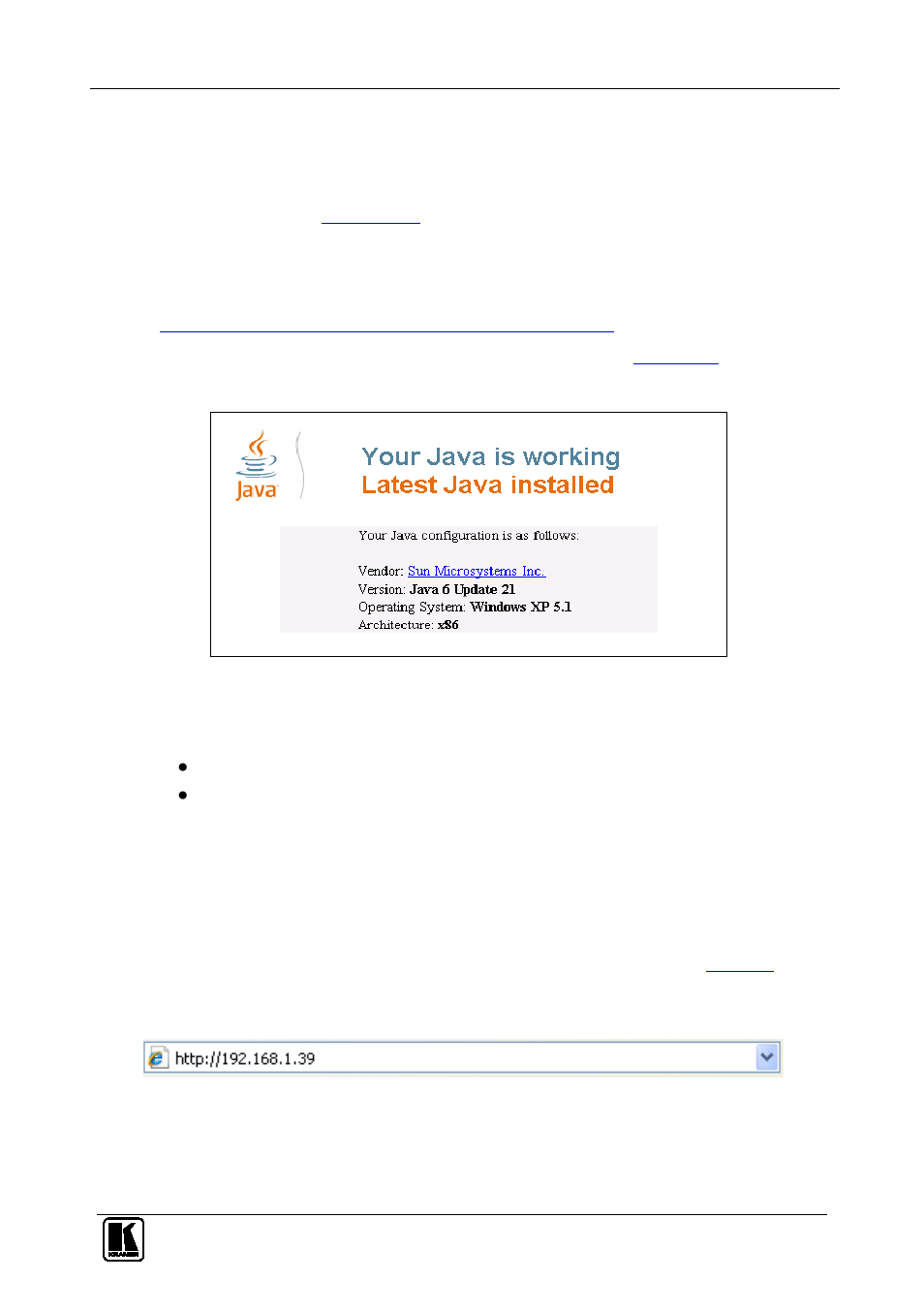 1 connecting to the vp-16x18ak via your browser, Connecting to the vp-16x18ak via your browser, Section | Kramer Electronics VP-16x18AK User Manual | Page 31 / 60
