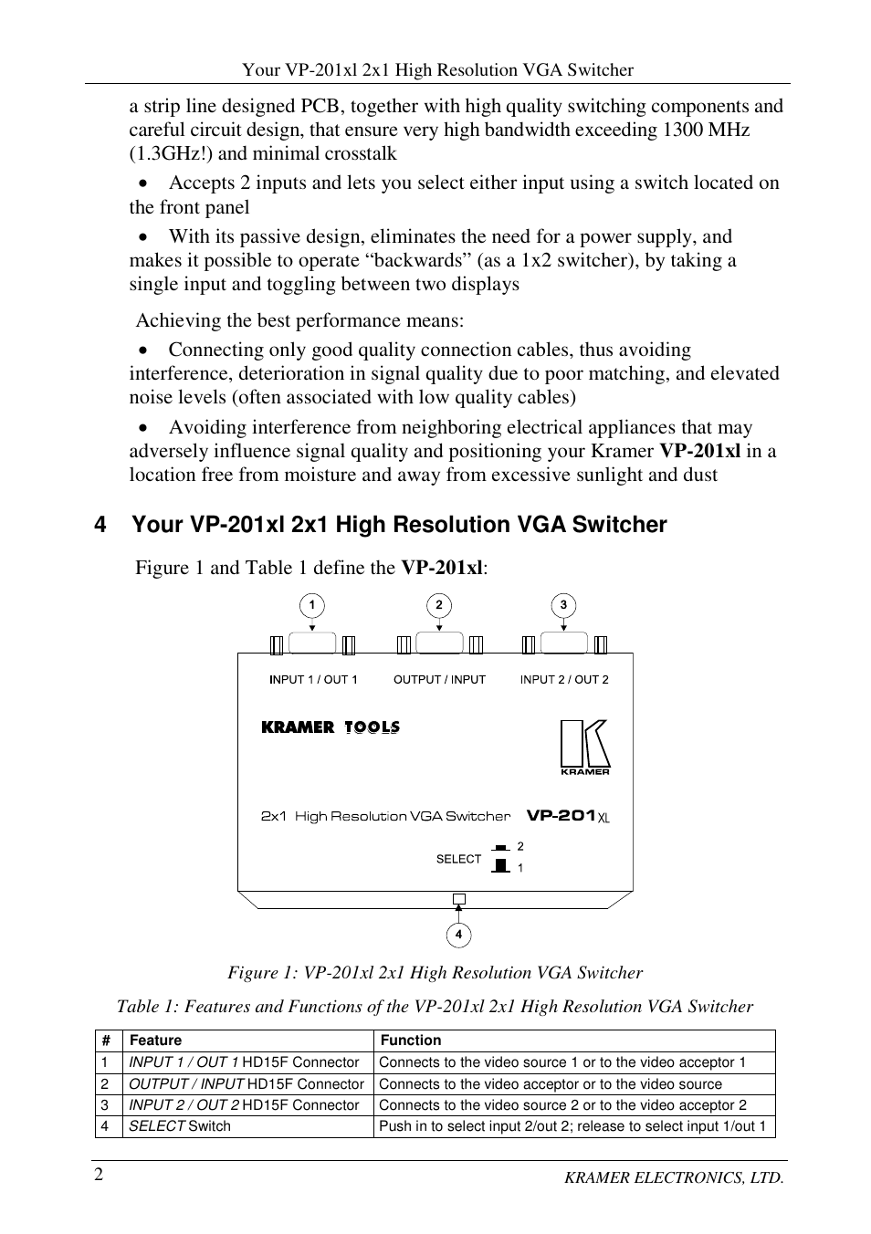 Kramer Electronics VP-201xl User Manual | Page 4 / 8