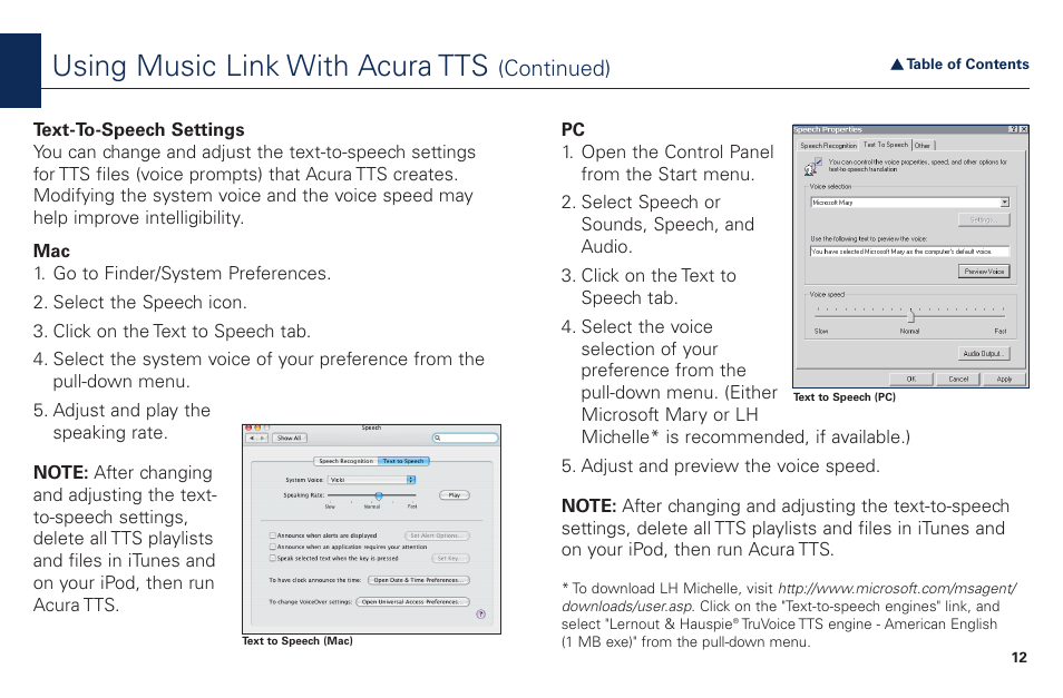 Erence, Using music link with acura tts, Continued) | Acura Music Link BAM30192 User Manual | Page 12 / 21
