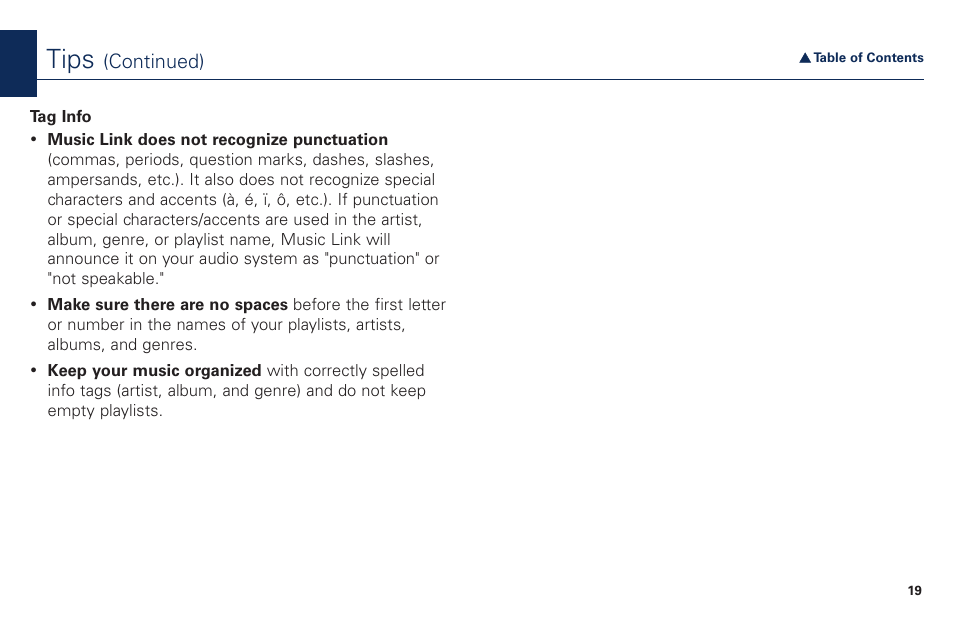 Tips | Acura Music Link BAM30192 User Manual | Page 19 / 21
