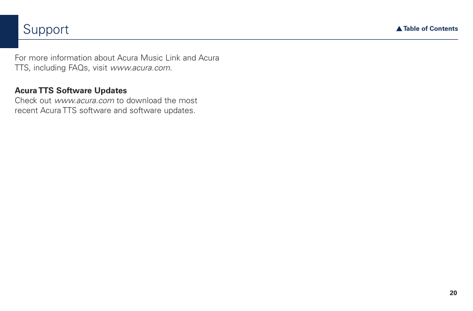 Support | Acura Music Link BAM30192 User Manual | Page 20 / 21