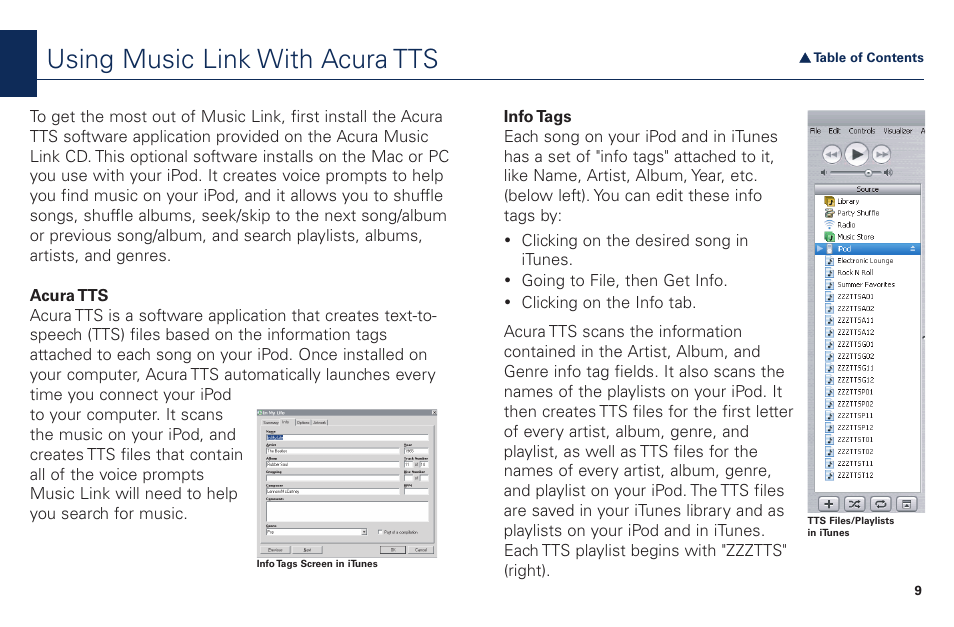 Using music link with acura tts, Using music link with acura, Ags on | Acura Music Link BAM30192 User Manual | Page 9 / 21