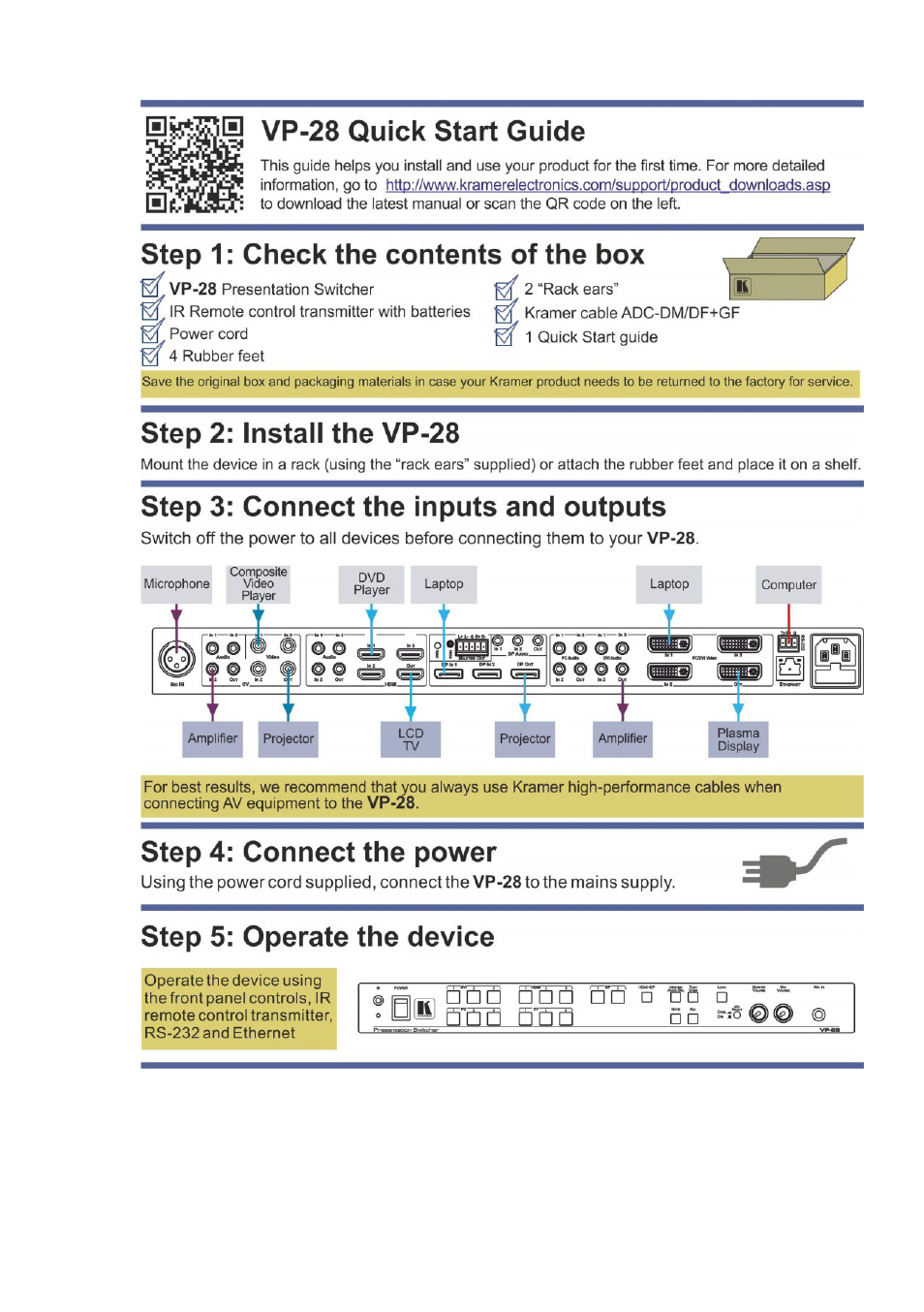 Kramer Electronics VP-28 User Manual | Page 2 / 42