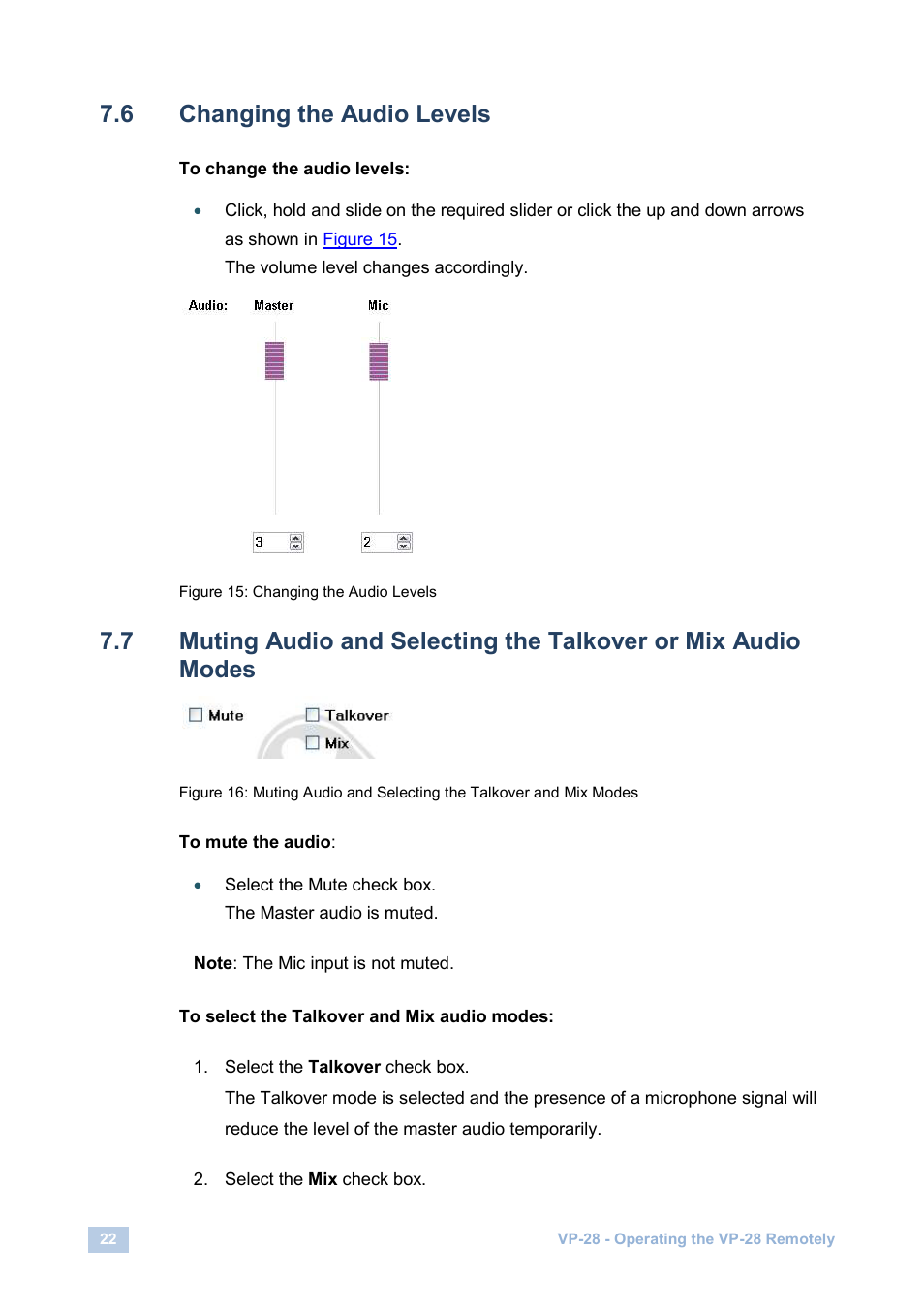 6 changing the audio levels, Changing the audio levels, Figure 15: changing the audio levels | Kramer Electronics VP-28 User Manual | Page 26 / 42
