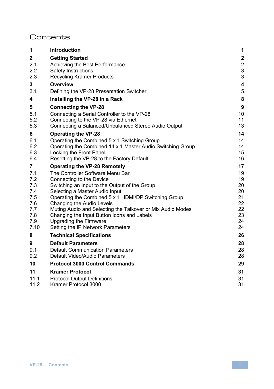 Kramer Electronics VP-28 User Manual | Page 3 / 42