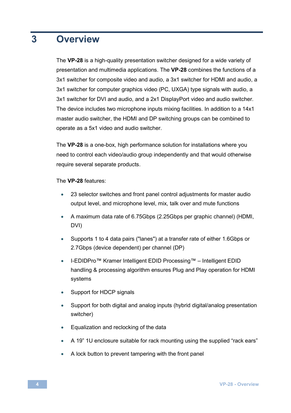 3 overview, Overview, 3overview | Kramer Electronics VP-28 User Manual | Page 8 / 42