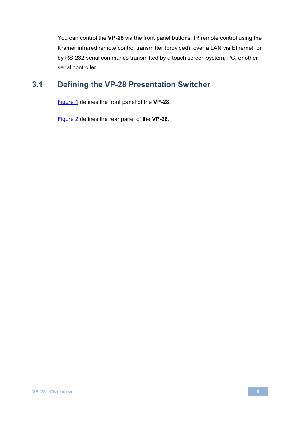 1 defining the vp-28 presentation switcher, Defining the vp-28 presentation switcher | Kramer Electronics VP-28 User Manual | Page 9 / 42