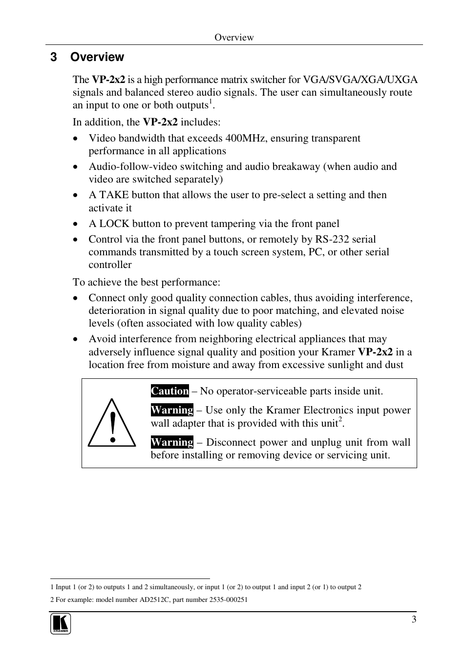 3 overview | Kramer Electronics VP-2x2 User Manual | Page 5 / 17