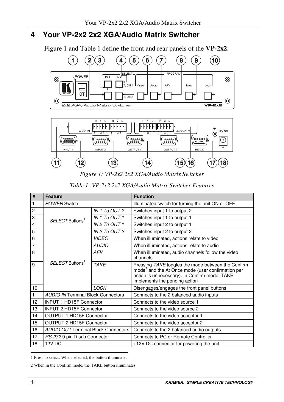 Your vp-2x2 2x2 xga/audio matrix switcher | Kramer Electronics VP-2x2 User Manual | Page 6 / 17