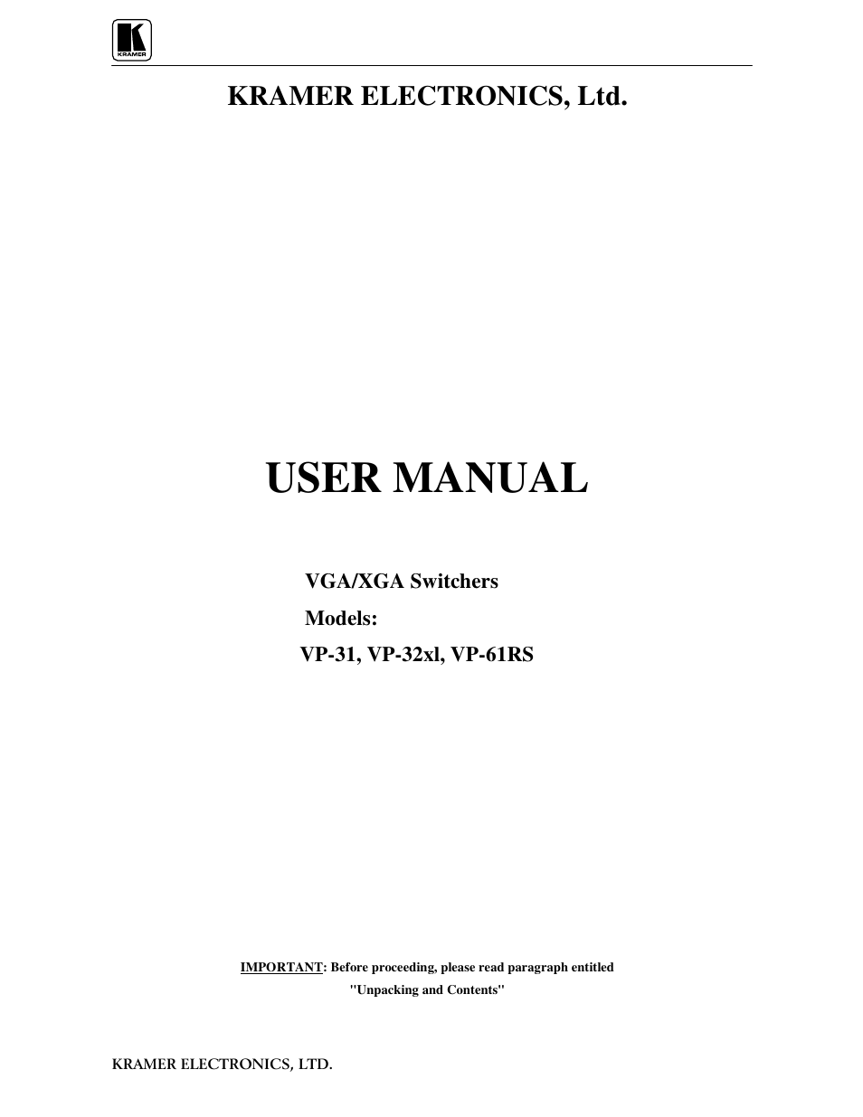 Kramer Electronics VP-31 User Manual | 25 pages