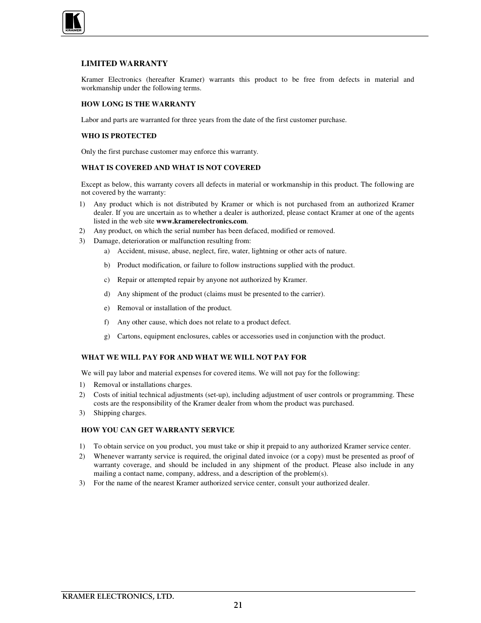 Kramer Electronics VP-31 User Manual | Page 23 / 25