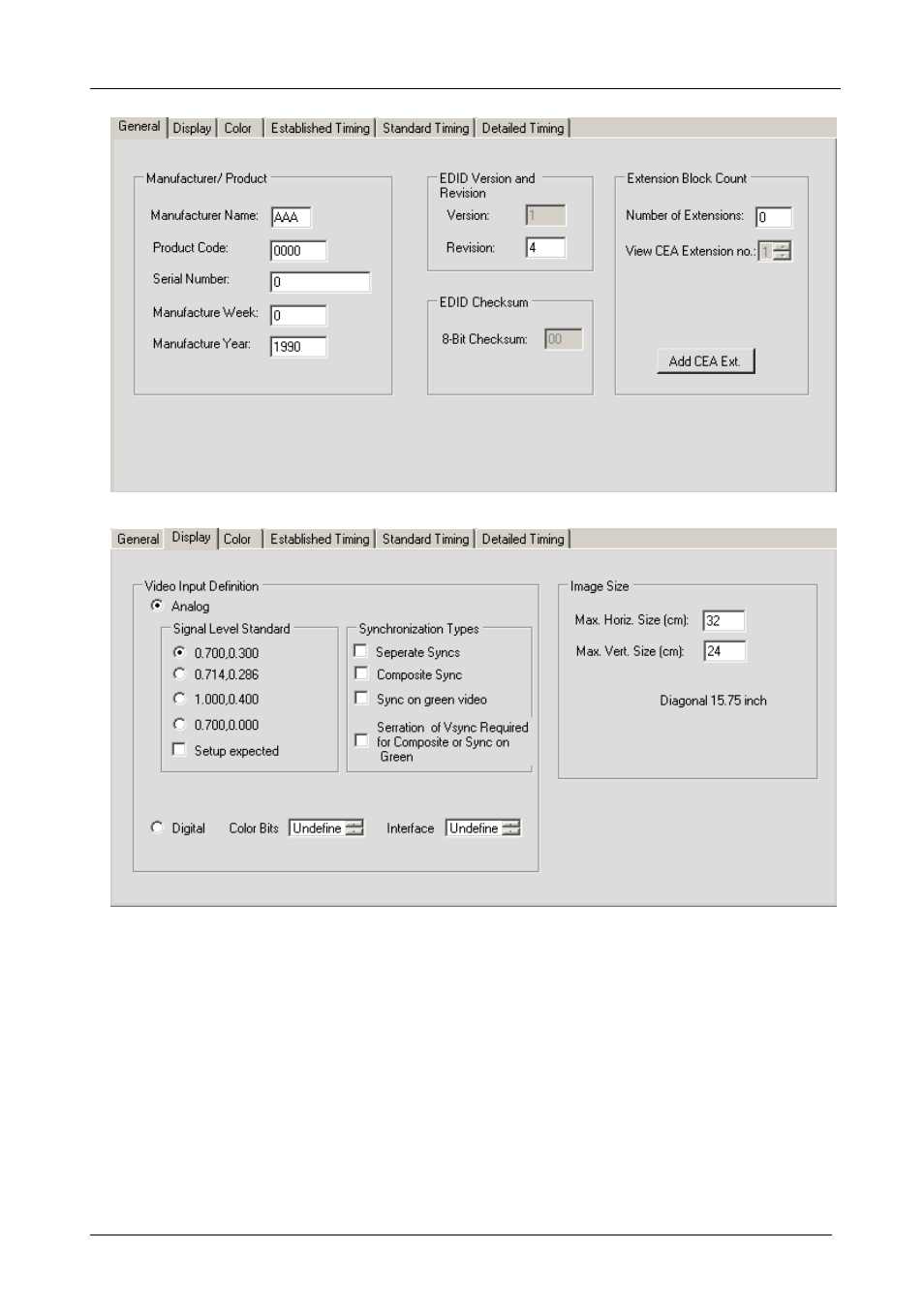 Figure 7: edid designer – general tab, Figure 8: edid designer – display tab, Figure 7 | Figure 8 | Kramer Electronics VP-81KSi User Manual | Page 10 / 16