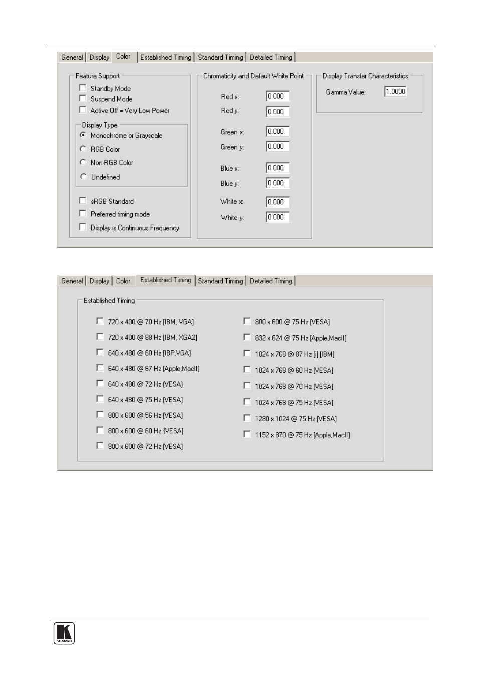 Figure 9: edid designer – color tab, Figure 10: edid designer – established timing tab, Figure 9 | Figure 10 | Kramer Electronics VP-81KSi User Manual | Page 11 / 16