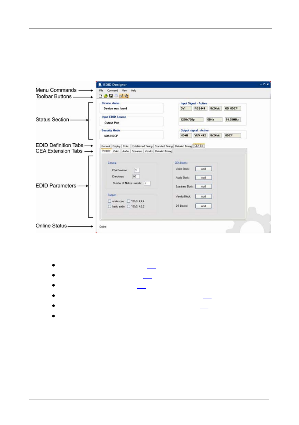 3 using the edid designer, Using the edid designer, Figure 4: edid designer main window elements | Ction | Kramer Electronics VP-81KSi User Manual | Page 6 / 16