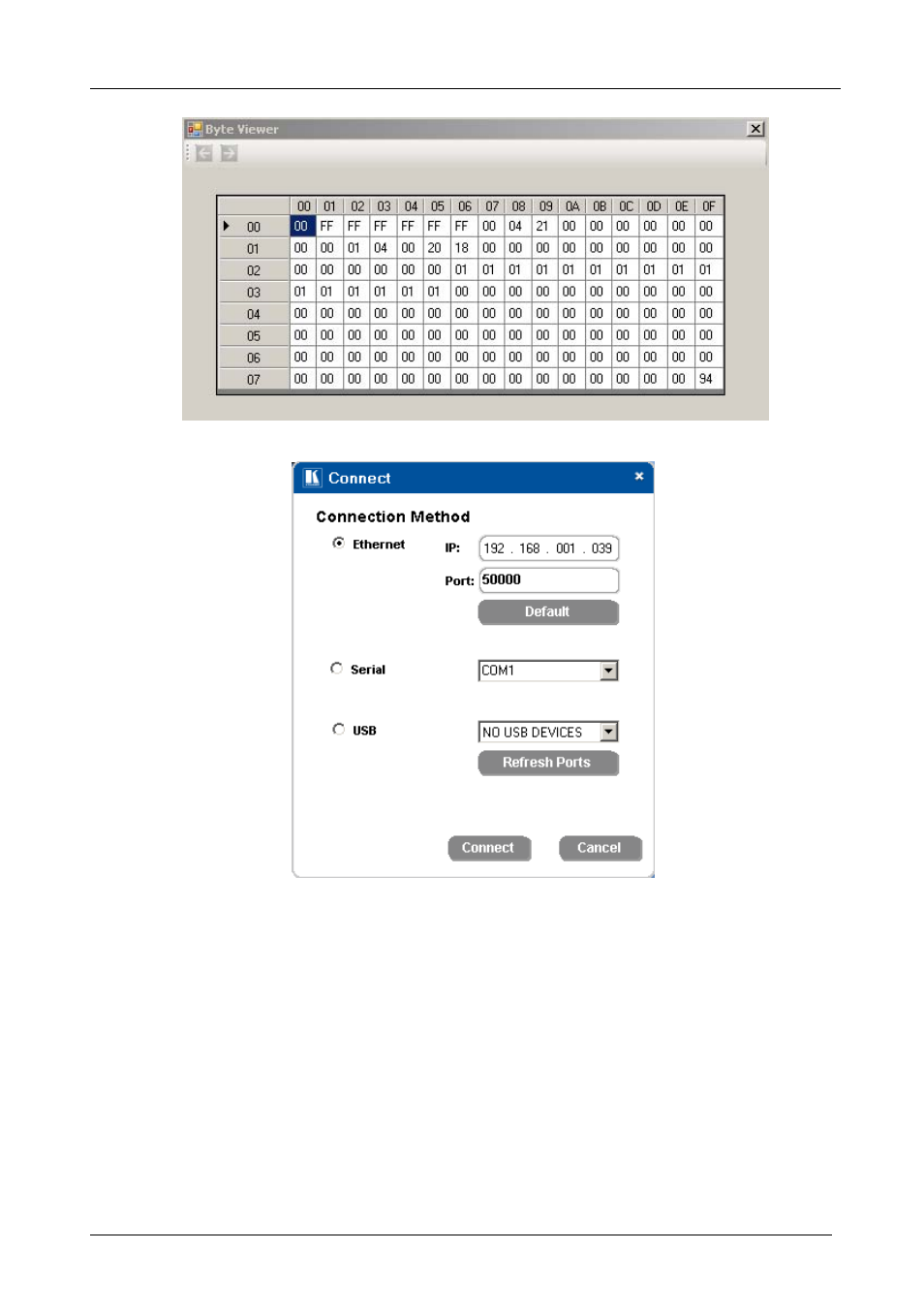 Figure 5: byte viewer display, Figure 6: connection method display, Figure 5 | Figure 5), Figure 6 | Kramer Electronics VP-81KSi User Manual | Page 8 / 16