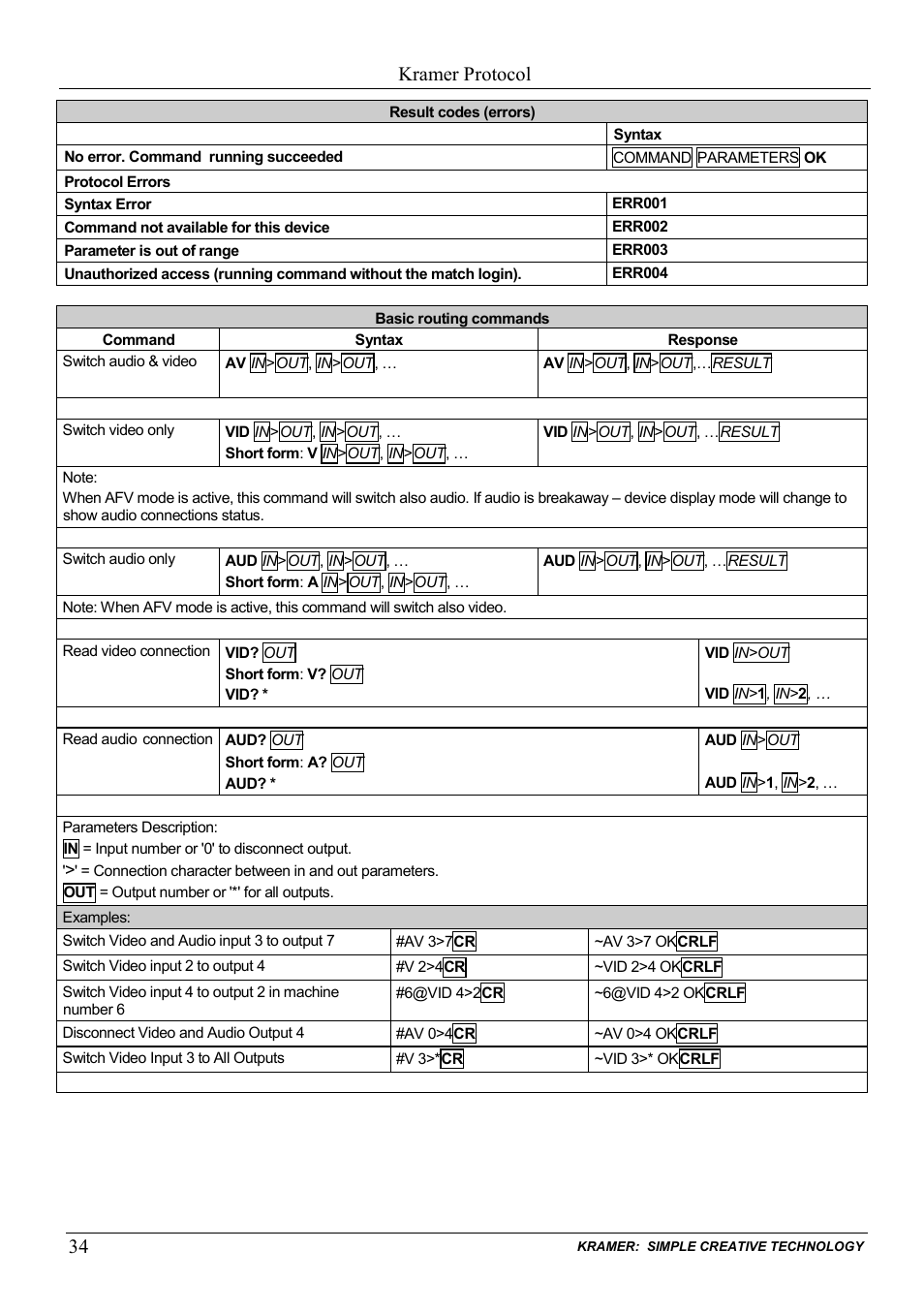 Kramer protocol | Kramer Electronics VP-31KSi User Manual | Page 38 / 48