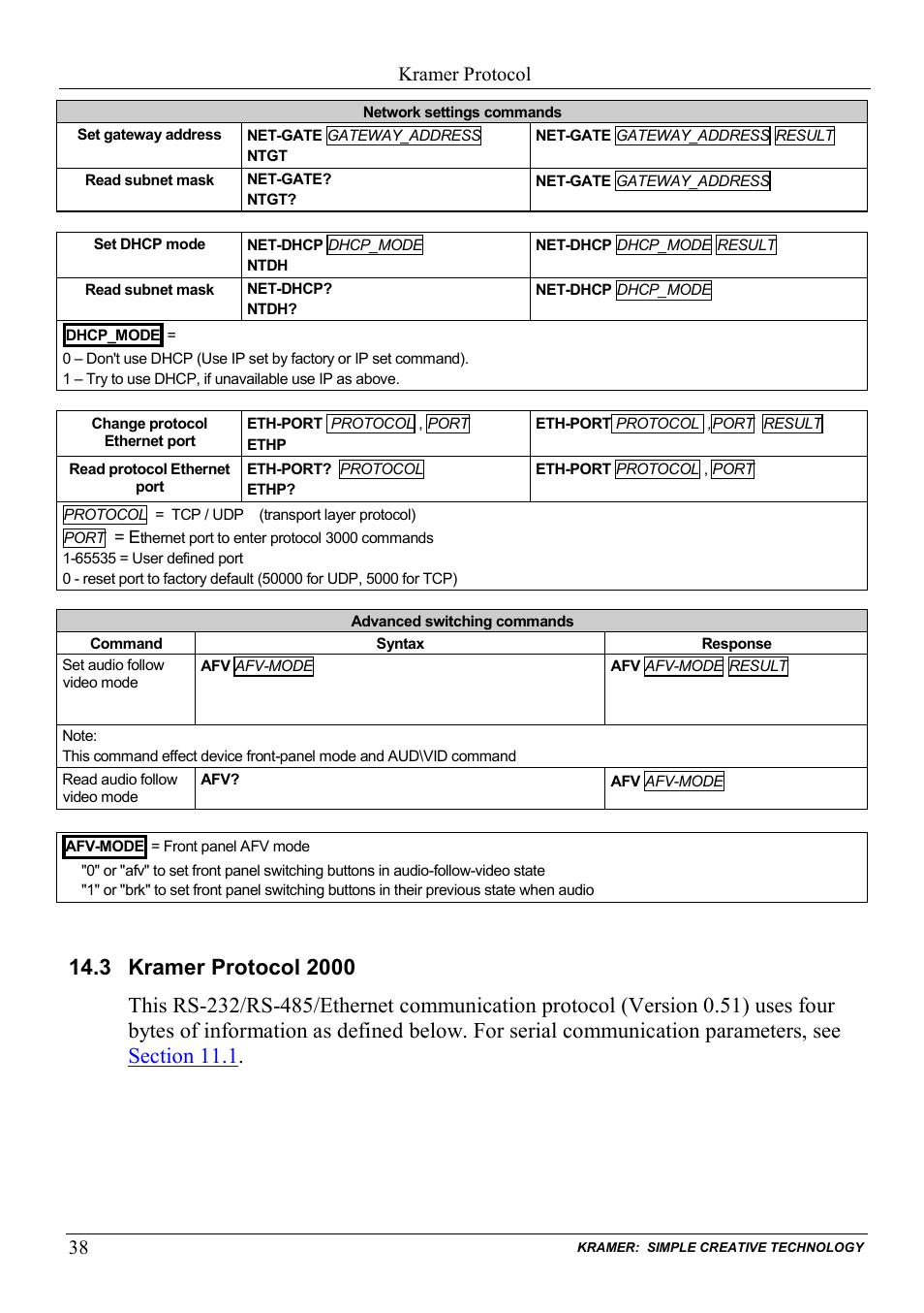 3 kramer protocol 2000, Kramer protocol 2000, Kramer protocol | Kramer Electronics VP-31KSi User Manual | Page 42 / 48
