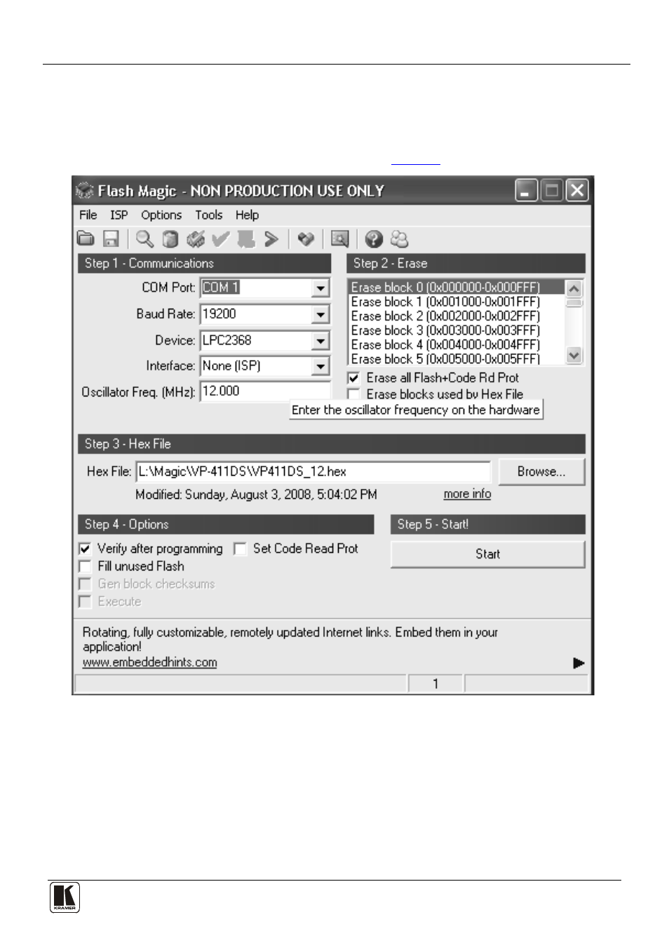 3 upgrading firmware, Upgrading firmware, Figure 7: flash magic screen | Kramer Electronics VP-411DS User Manual | Page 15 / 22