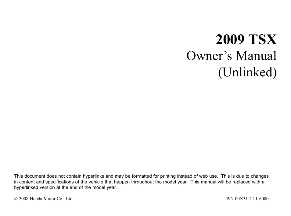 Acura 2009 TSX User Manual | 526 pages