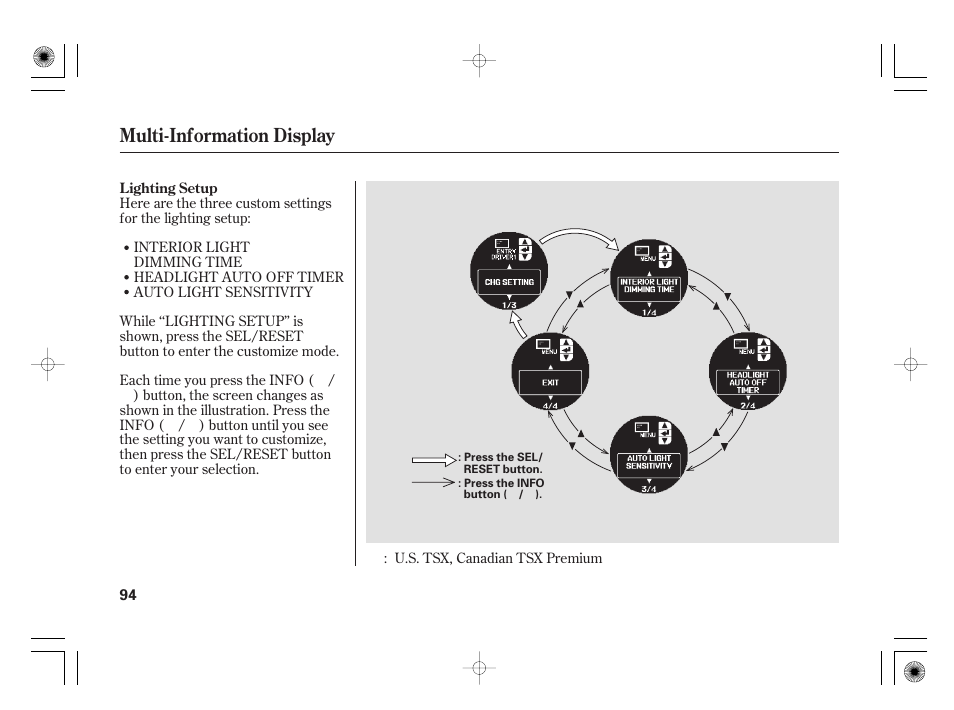 Multi-information display | Acura 2009 TSX User Manual | Page 100 / 526