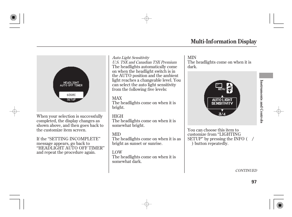Multi-information display | Acura 2009 TSX User Manual | Page 103 / 526