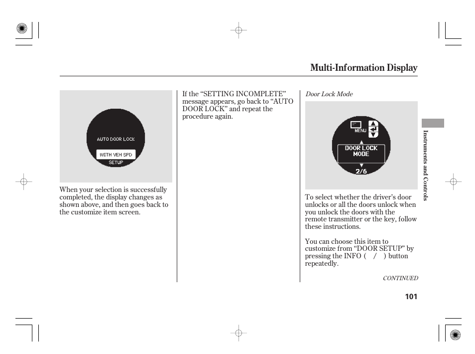 Multi-information display | Acura 2009 TSX User Manual | Page 107 / 526