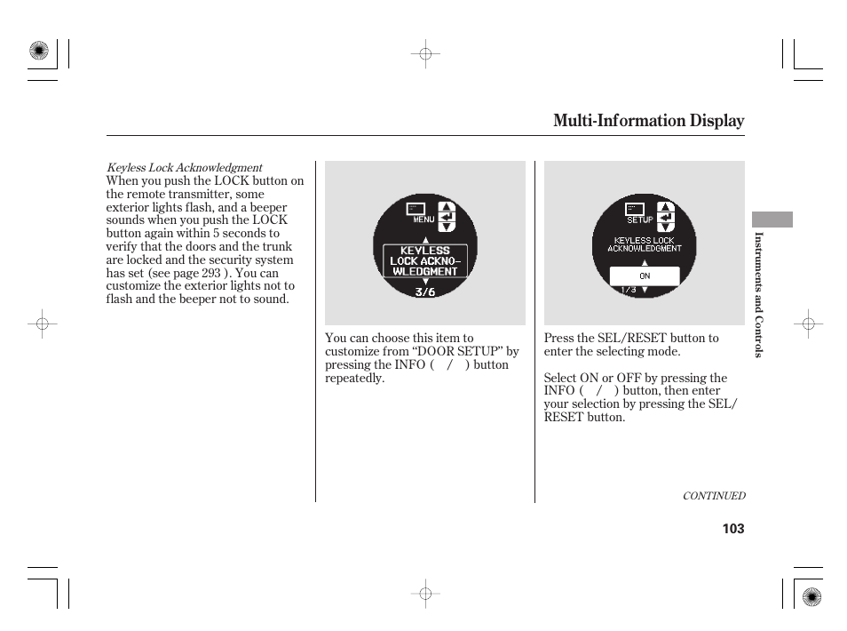 Multi-information display | Acura 2009 TSX User Manual | Page 109 / 526