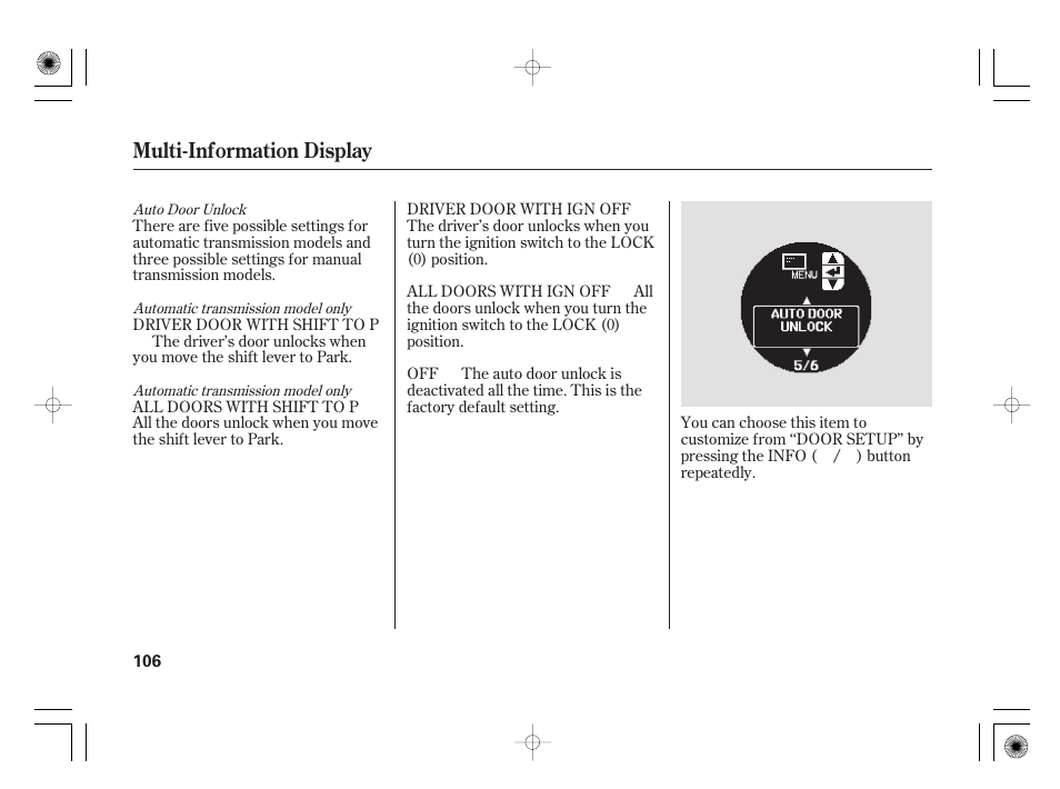 Multi-information display | Acura 2009 TSX User Manual | Page 112 / 526